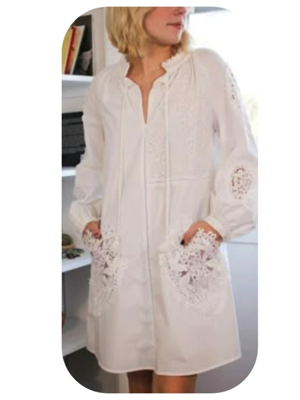 NWOT Johnny Was XL White Jade Ekaterina Embroidered Pockets Tassel Mini Dress